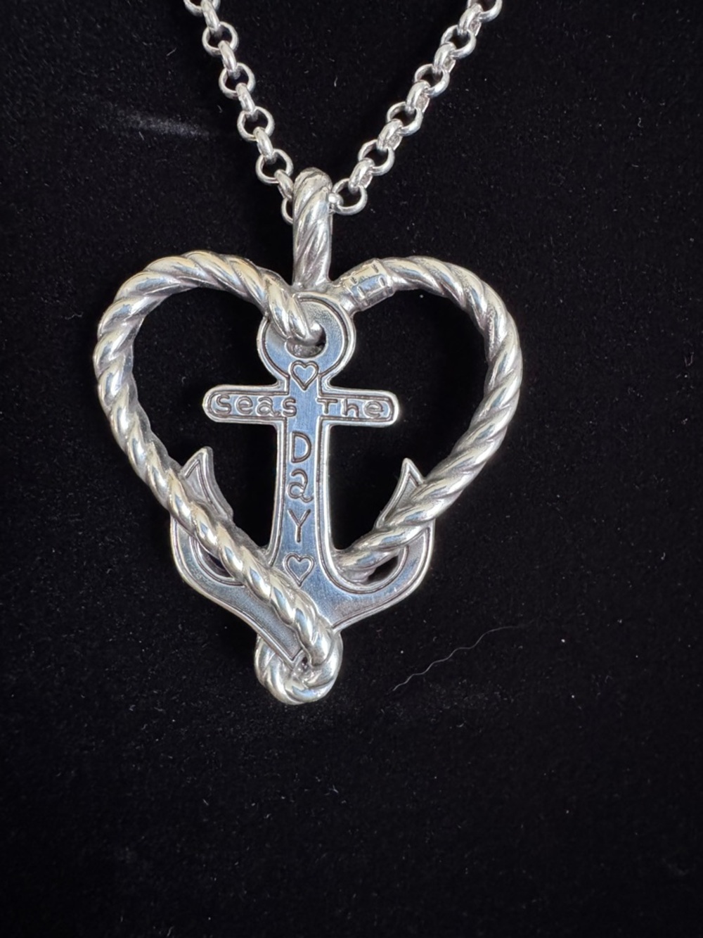Brighton Silver Heart Anchor Pendant Necklace - Silver “Seas the Day” - Picture 2 of 3